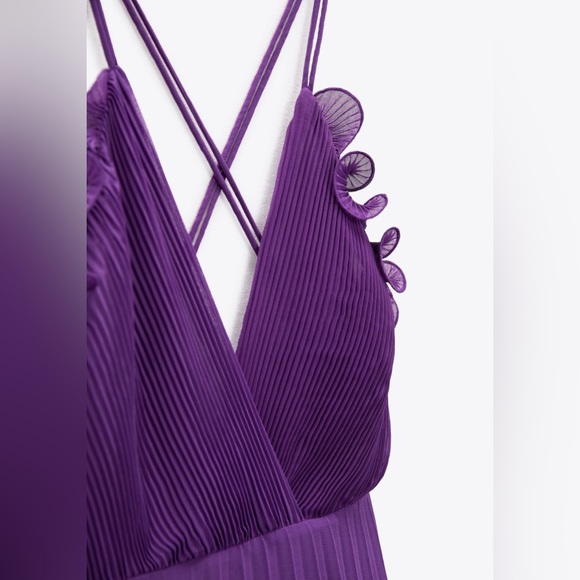 Zara PLEATED RUFFLED SLIP DRESS - Picture 3 of 3